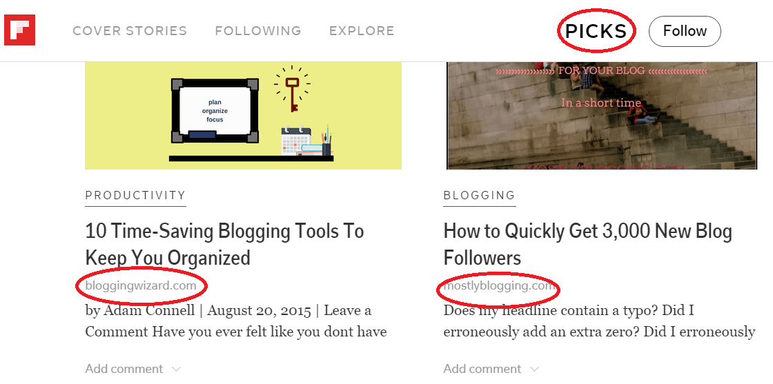 Flipboard enables you to curate content including your own blog posts.