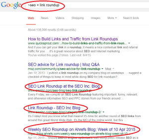 Screenshot how to find a link roundup for better SEO rankings