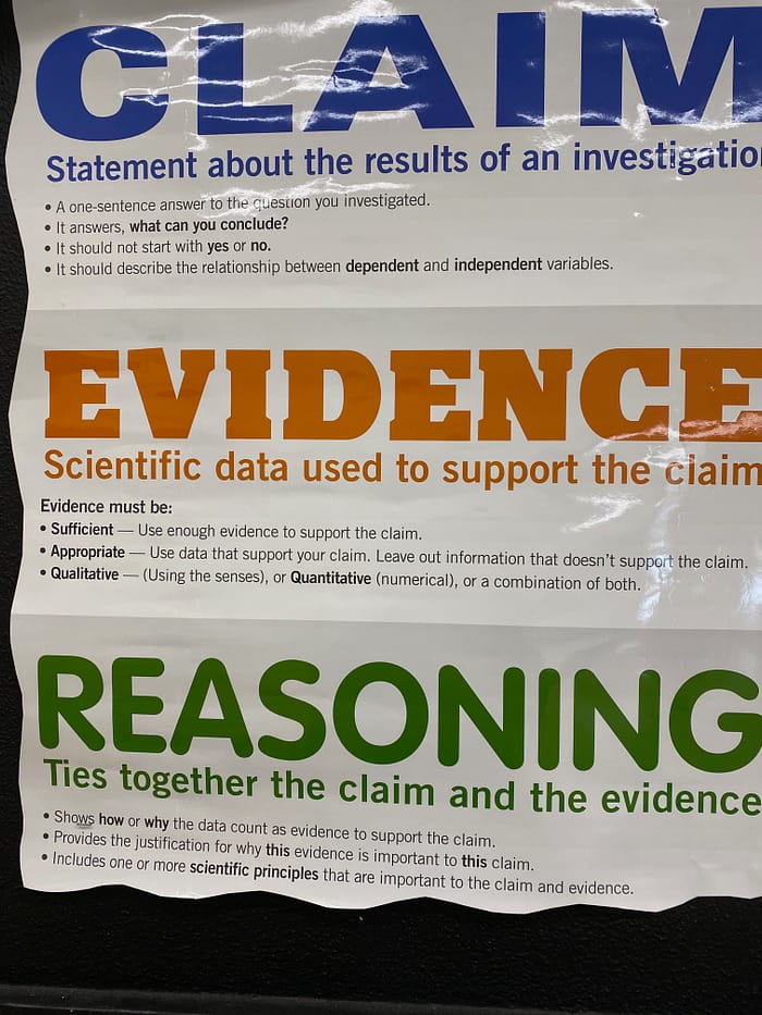 Claim Evidence Reasoning Example