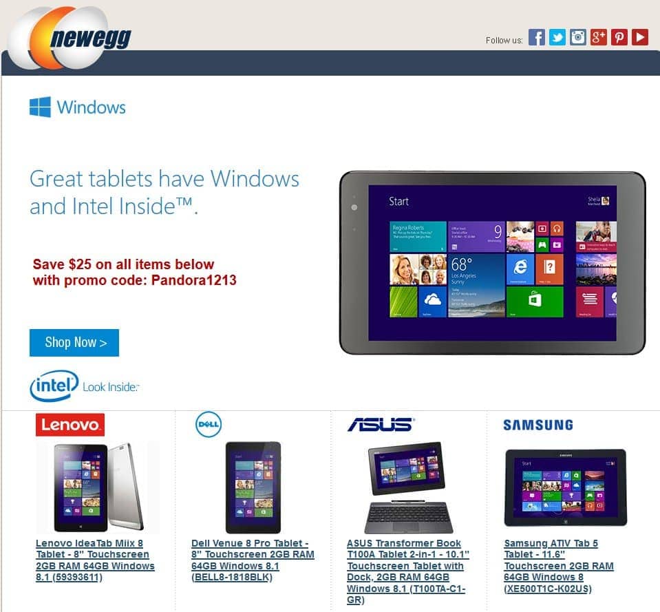 Newegg tablet landing page