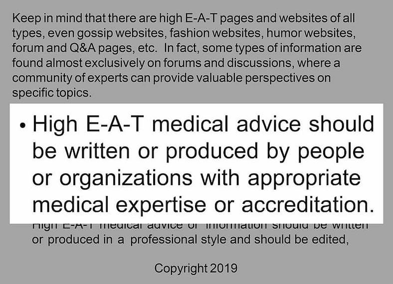 google guidelines creating high EAT medical advice
