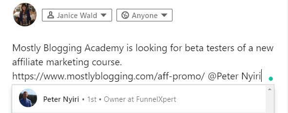tagging on social media LinkedIn
