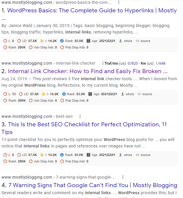 WordPress internal links