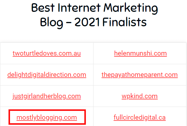 Infinity Blog Award Finalist 2021