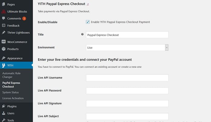 PayPal Express Checkout settings