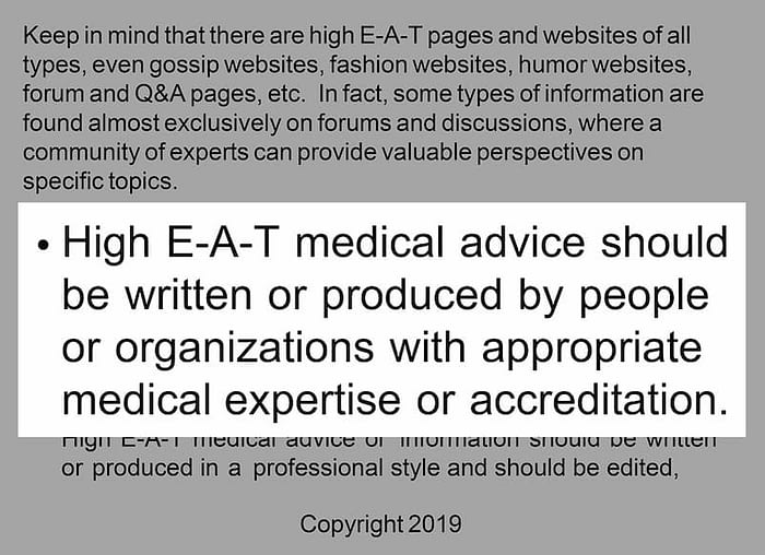 google guidelines creating high EAT medical advice