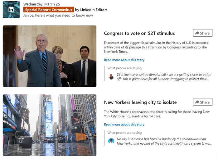 LinkedIn homepage